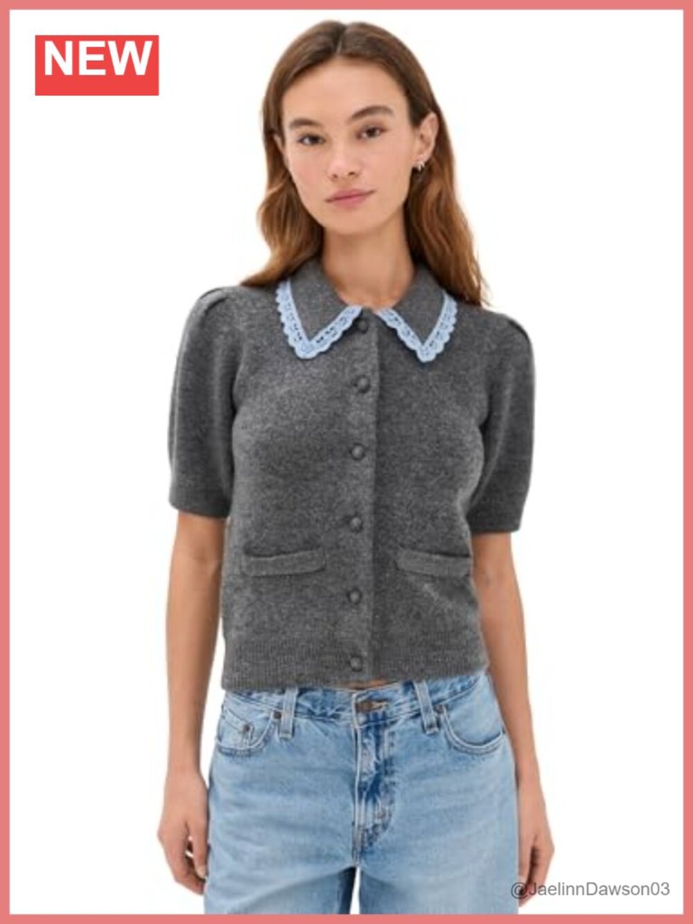 Lace Trim Puff Sleeve Knit Cardigan